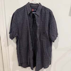 Chaps Ralph Lauren Men's XL Short Sleeve Linen Cotton Blend Plaid Button Down Sh